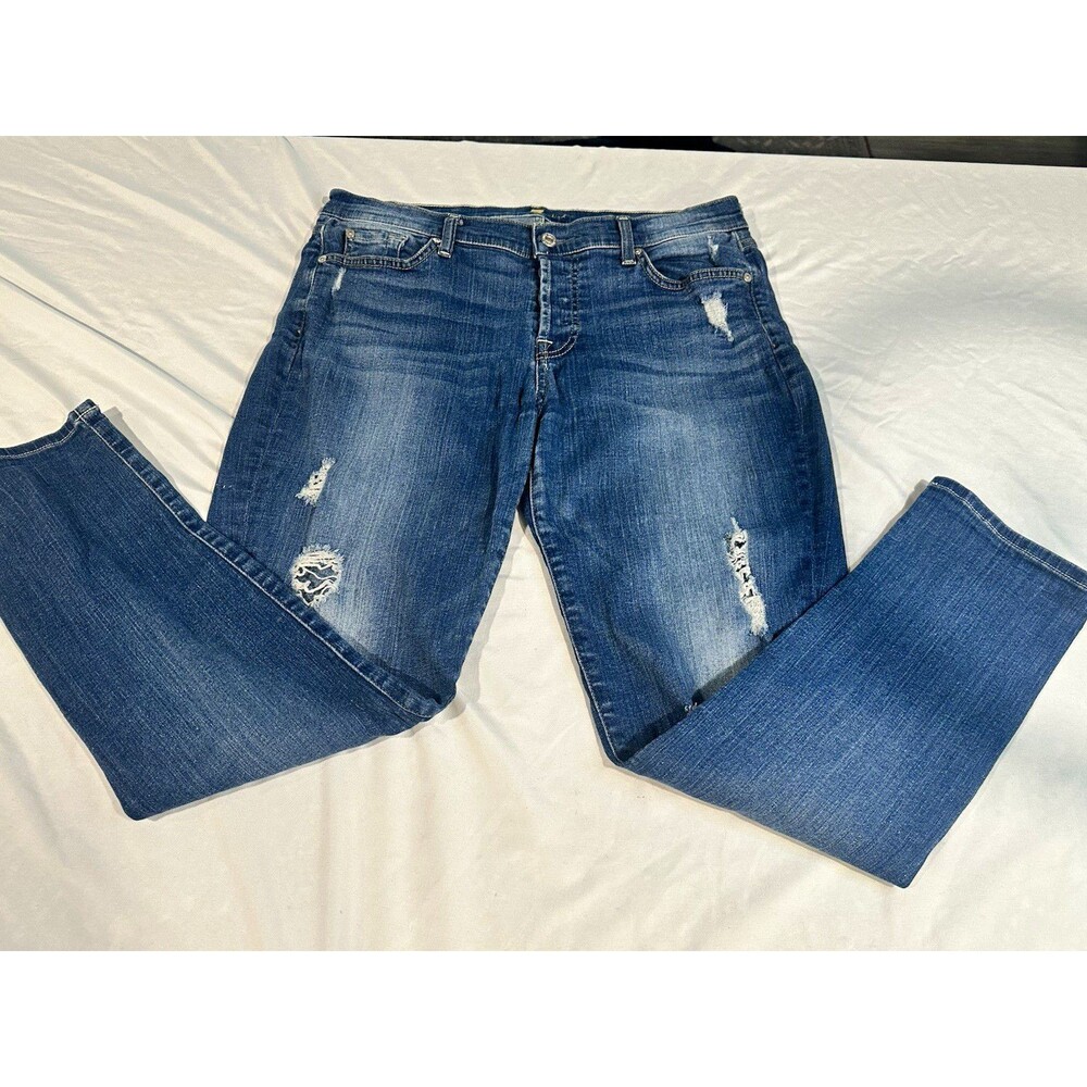 7 For All Mankind Josefina Skinny Boyfriend Jeans 29 Distressed inseam 27”